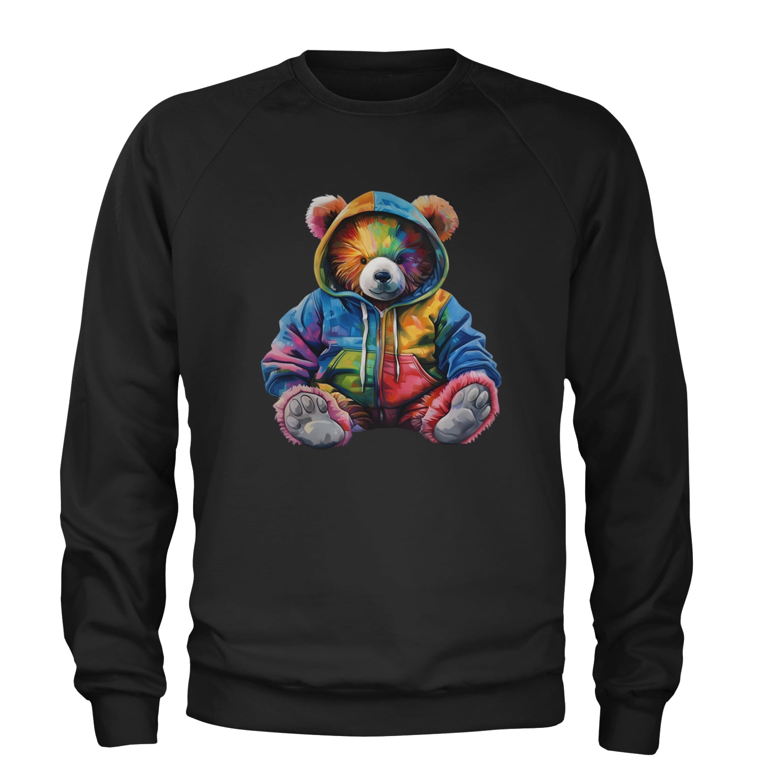 Rainbow Streetwear Urban Graffiti Bear Adult Crewneck Sweatshirt Black