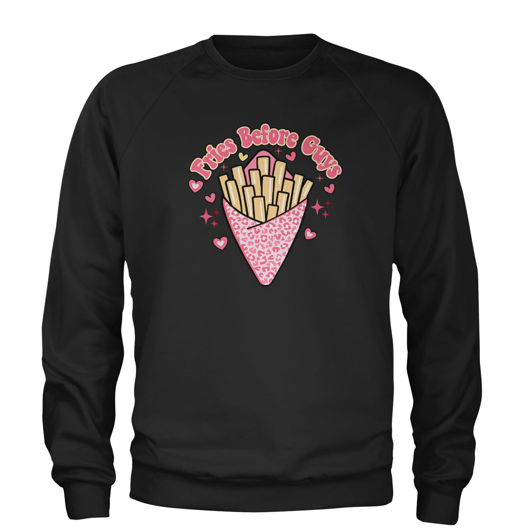 Fries Before Guys Adult Crewneck Sweatshirt Black