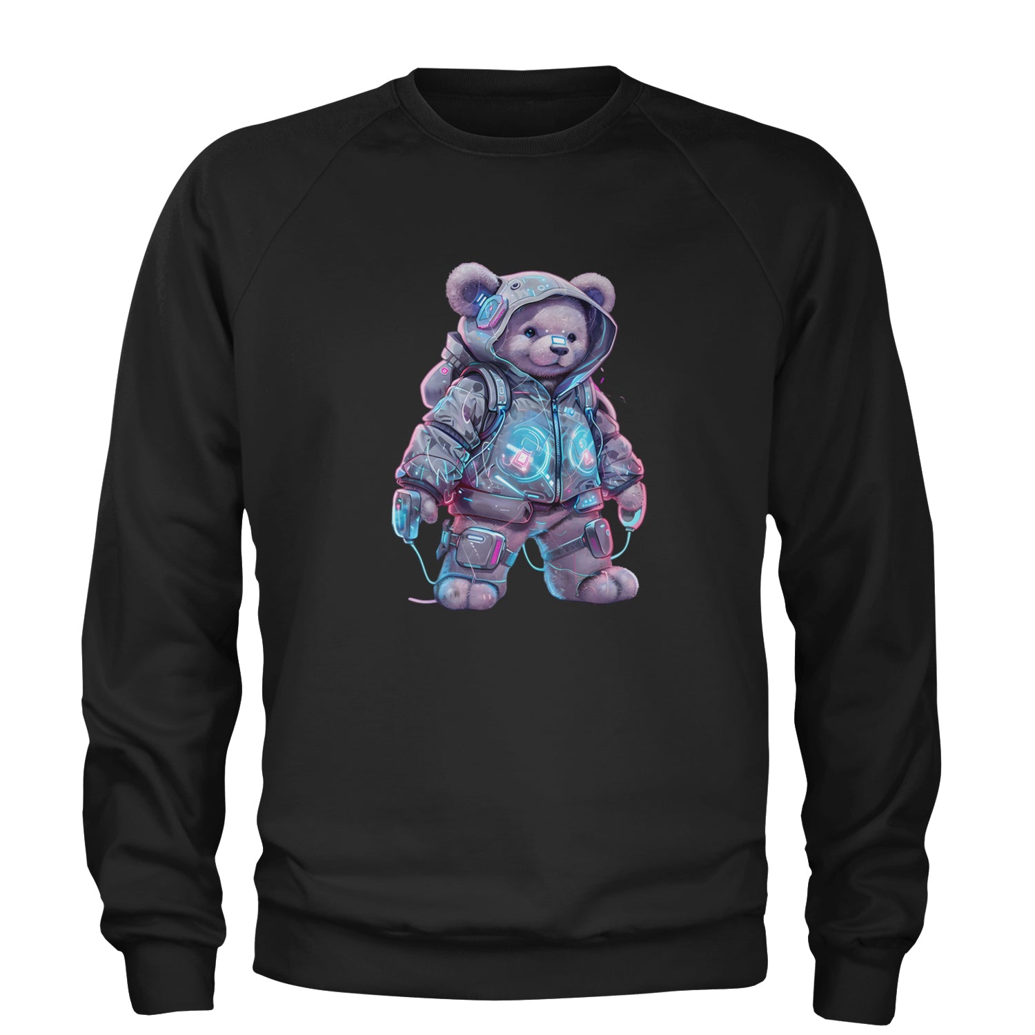 Cyberpunk Adventure Urban Graffiti Bear Adult Crewneck Sweatshirt Black