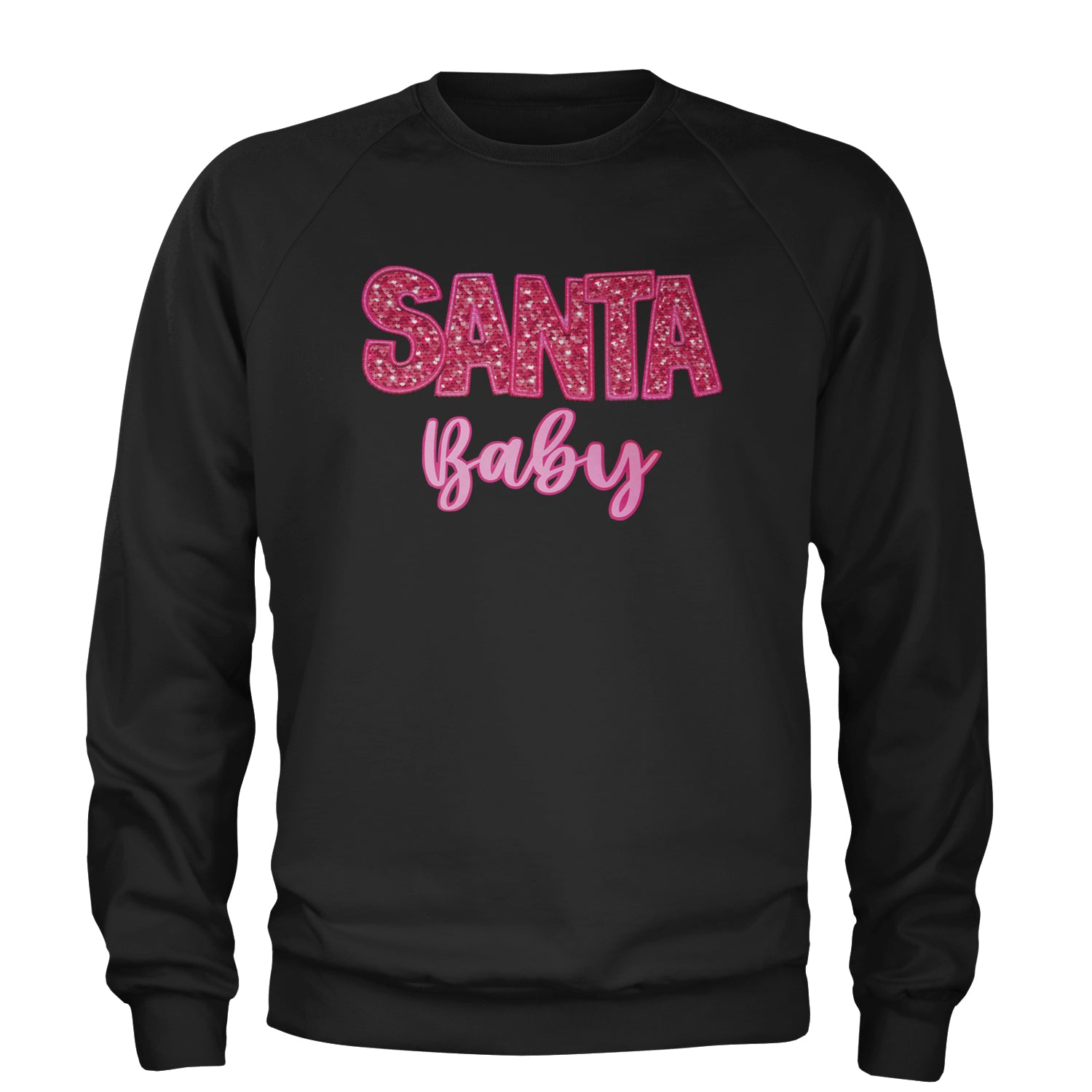 Santa Baby Faux Patch and Sequins Adult Crewneck Sweatshirt Navy Blue