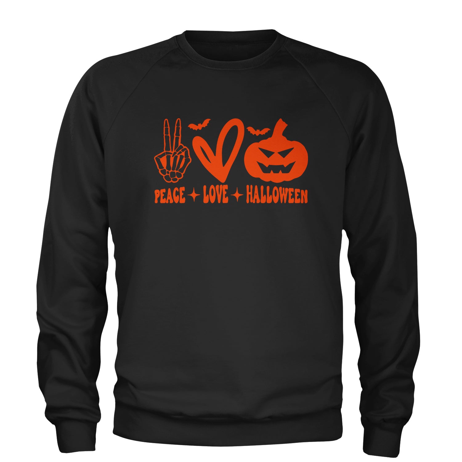 Peace, Love and Halloween Adult Crewneck Sweatshirt Black