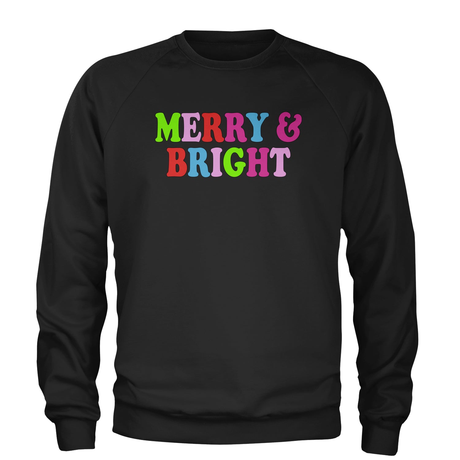 Merry and Bright Festive Christmas Holiday Adult Crewneck Sweatshirt White