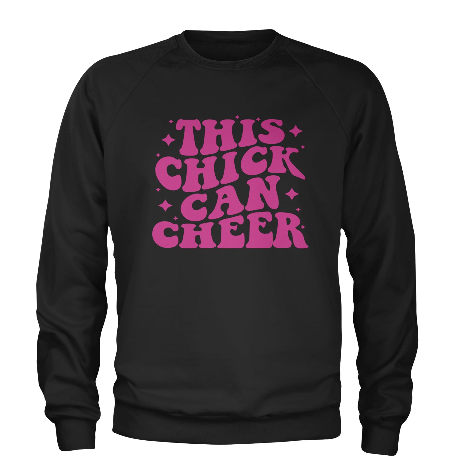 This Chick Can Cheer Adult Crewneck Sweatshirt Black