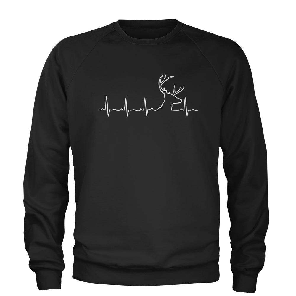 Hunting Heartbeat Deer Hunter Buck Stag Antlers  Adult Crewneck Sweatshirt Black