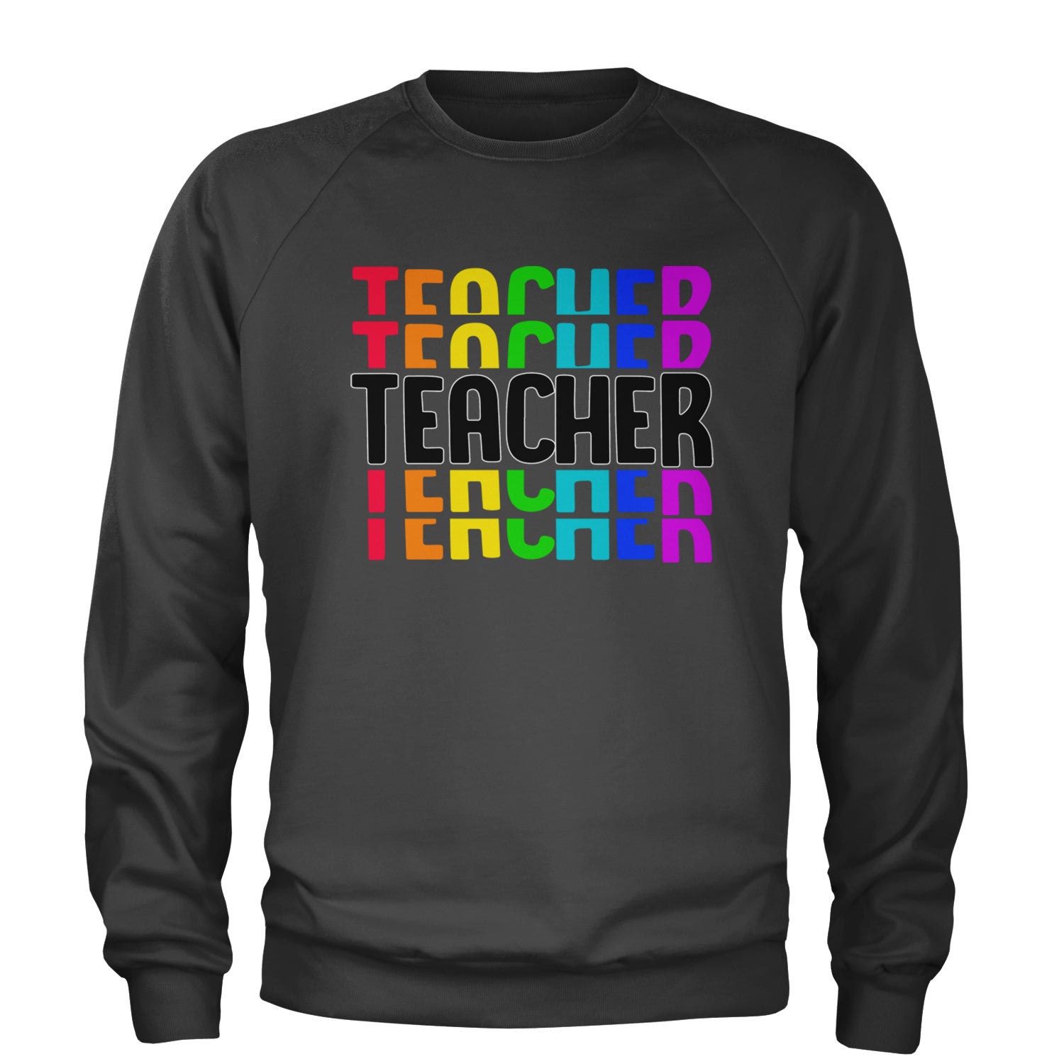 Teacher Repeated Rainbow Pattern Adult Crewneck Sweatshirt Charcoal Grey