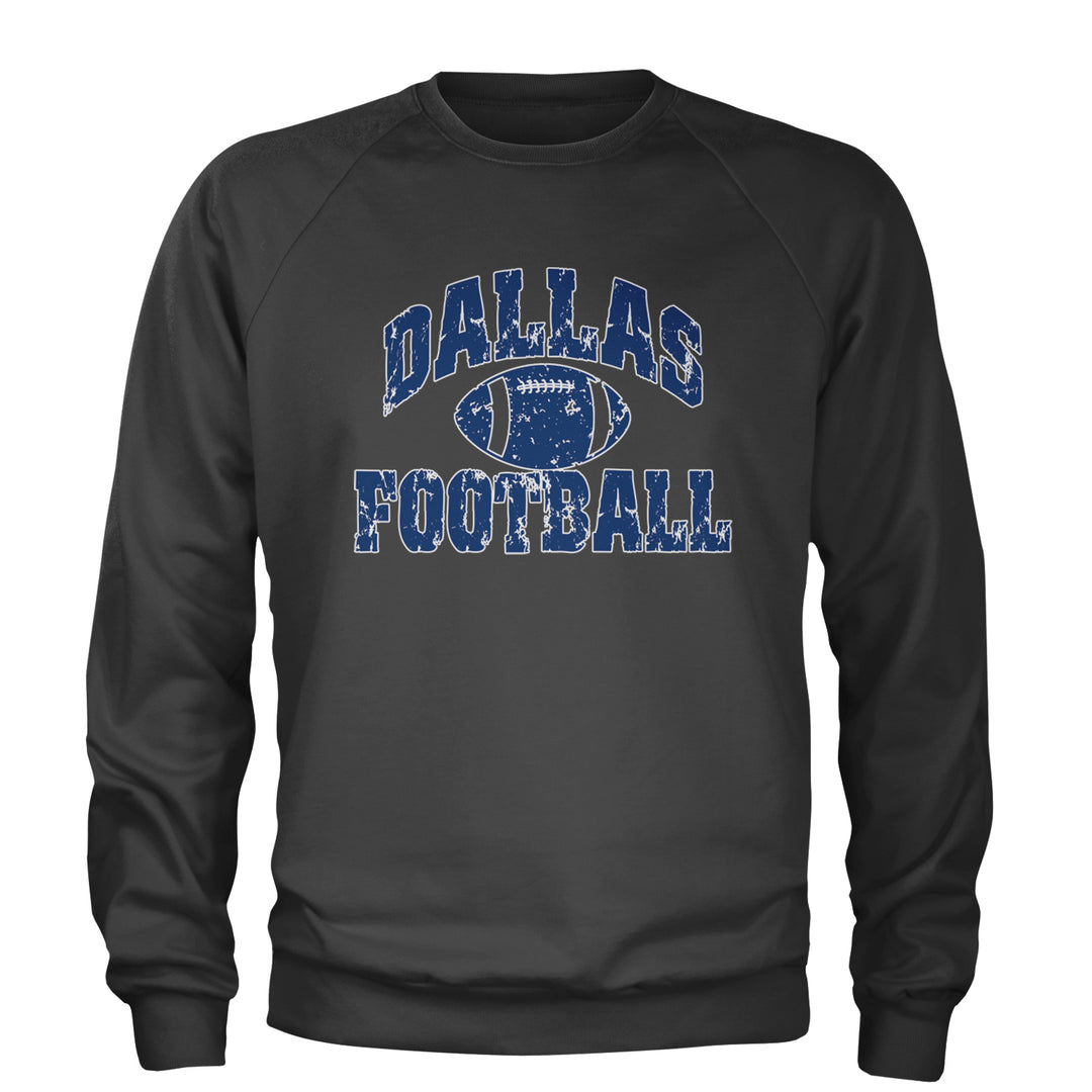 Dallas Distressed Football Adult Crewneck Sweatshirt Charcoal Grey