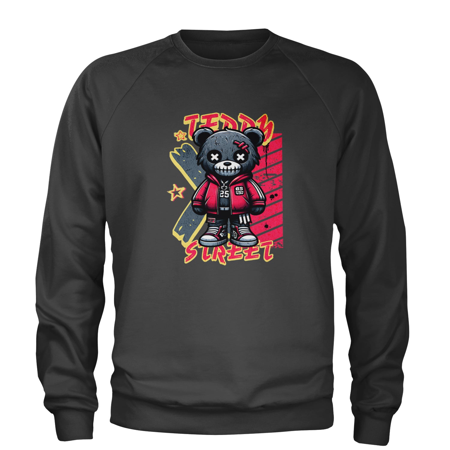 Teddy Attitude Urban Graffiti Bear Adult Crewneck Sweatshirt Black