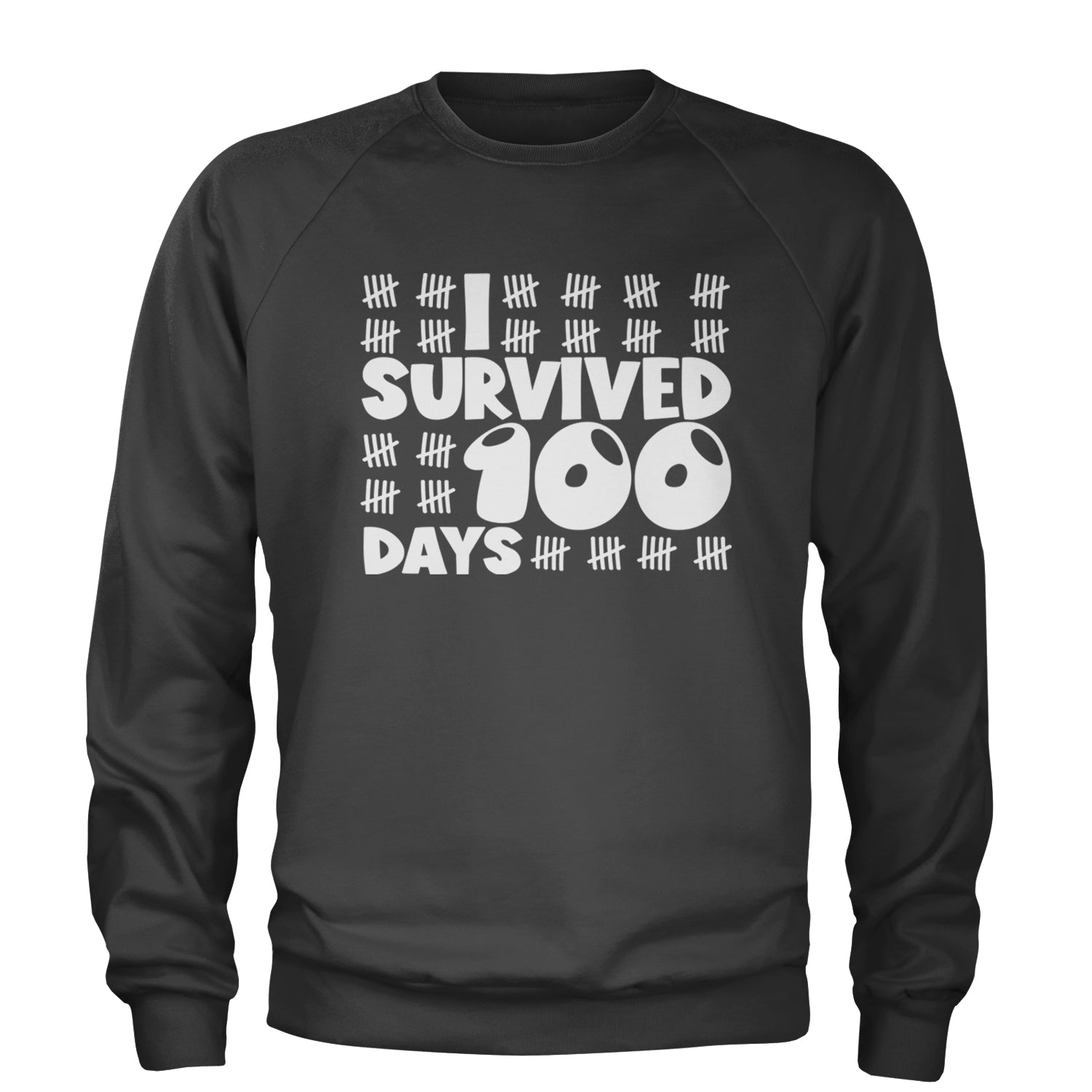 I Survived 100 Days Tally Marks Adult Crewneck Sweatshirt Black