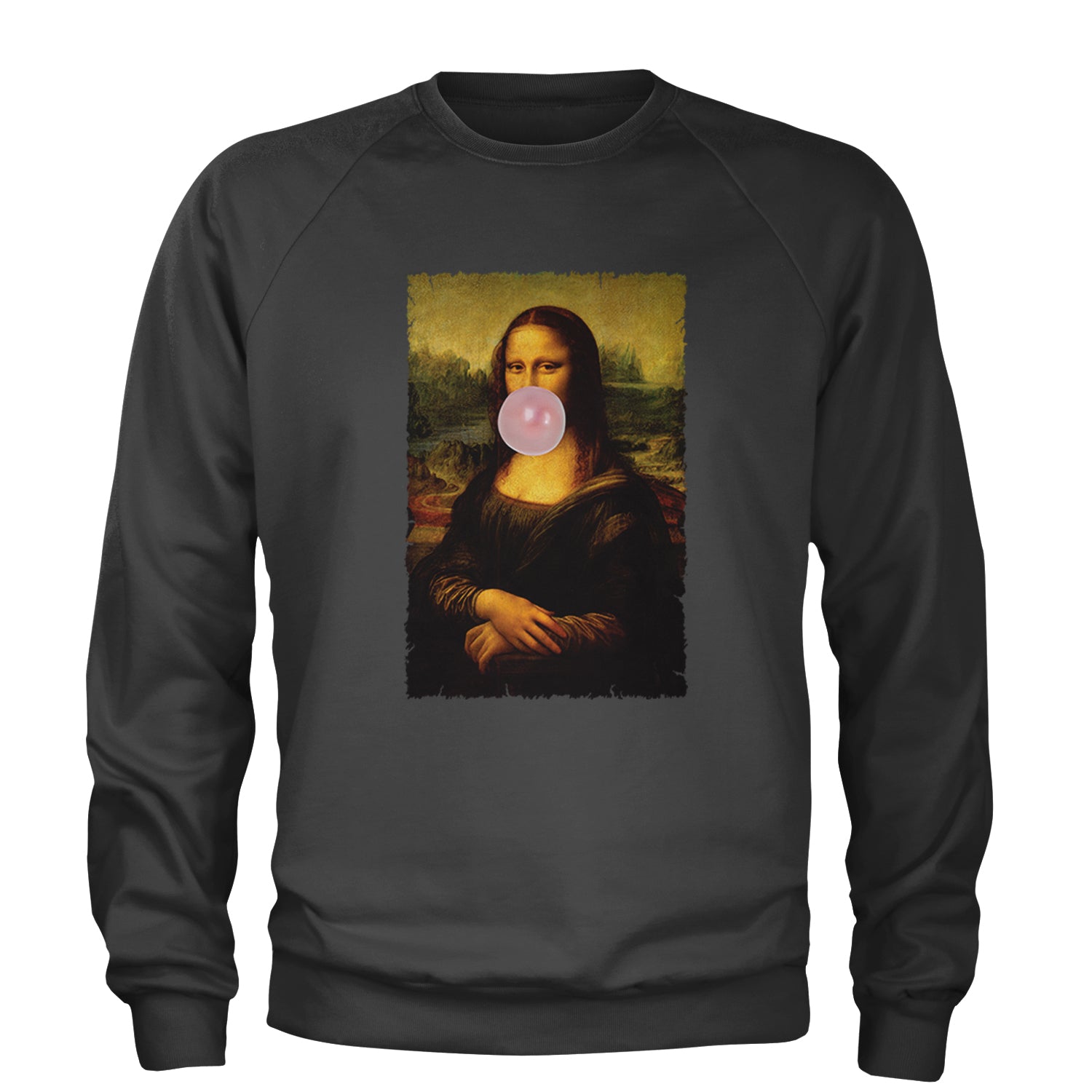 Mona Lisa Smile Pink Bubble Gum Da Vinci Icon Adult Crewneck Sweatshirt Black