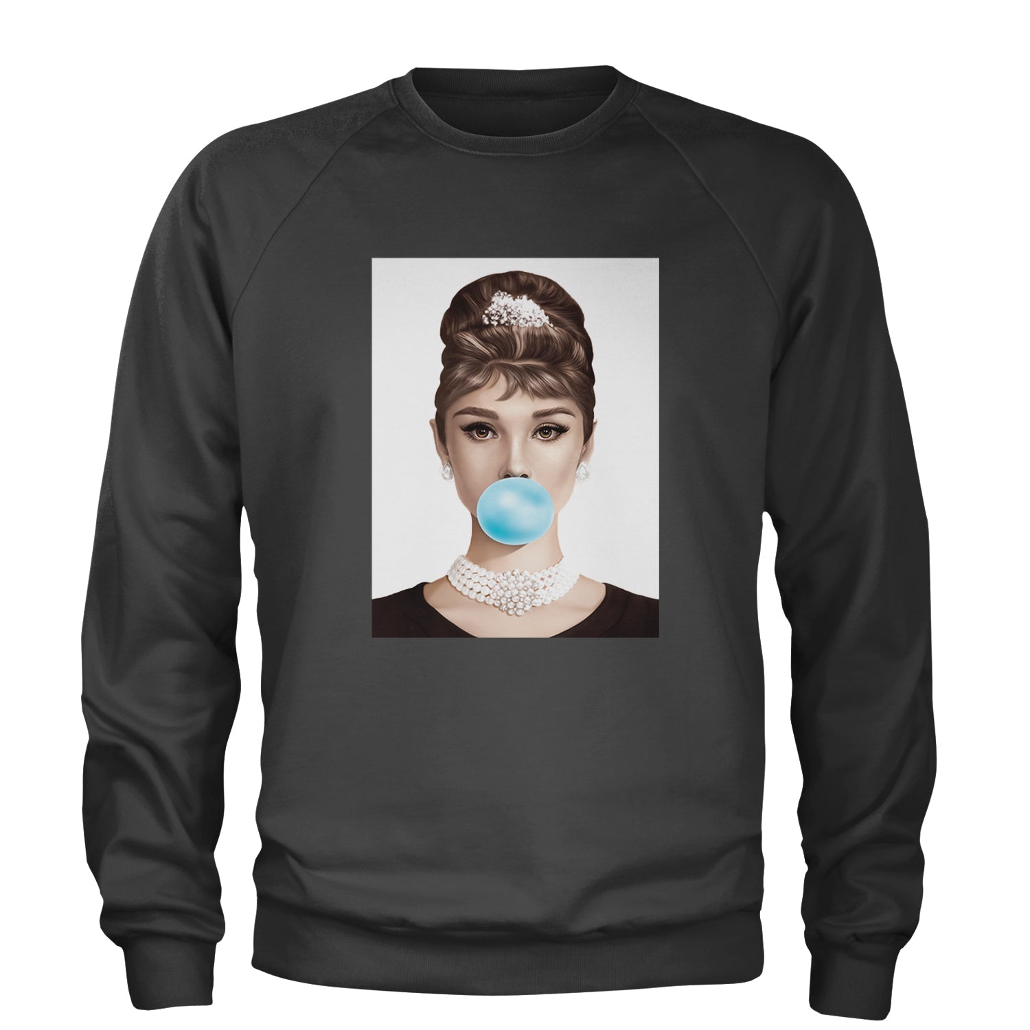 Audrey Hepburn Chewing Bubble Gum American Icon Adult Crewneck Sweatshirt Black