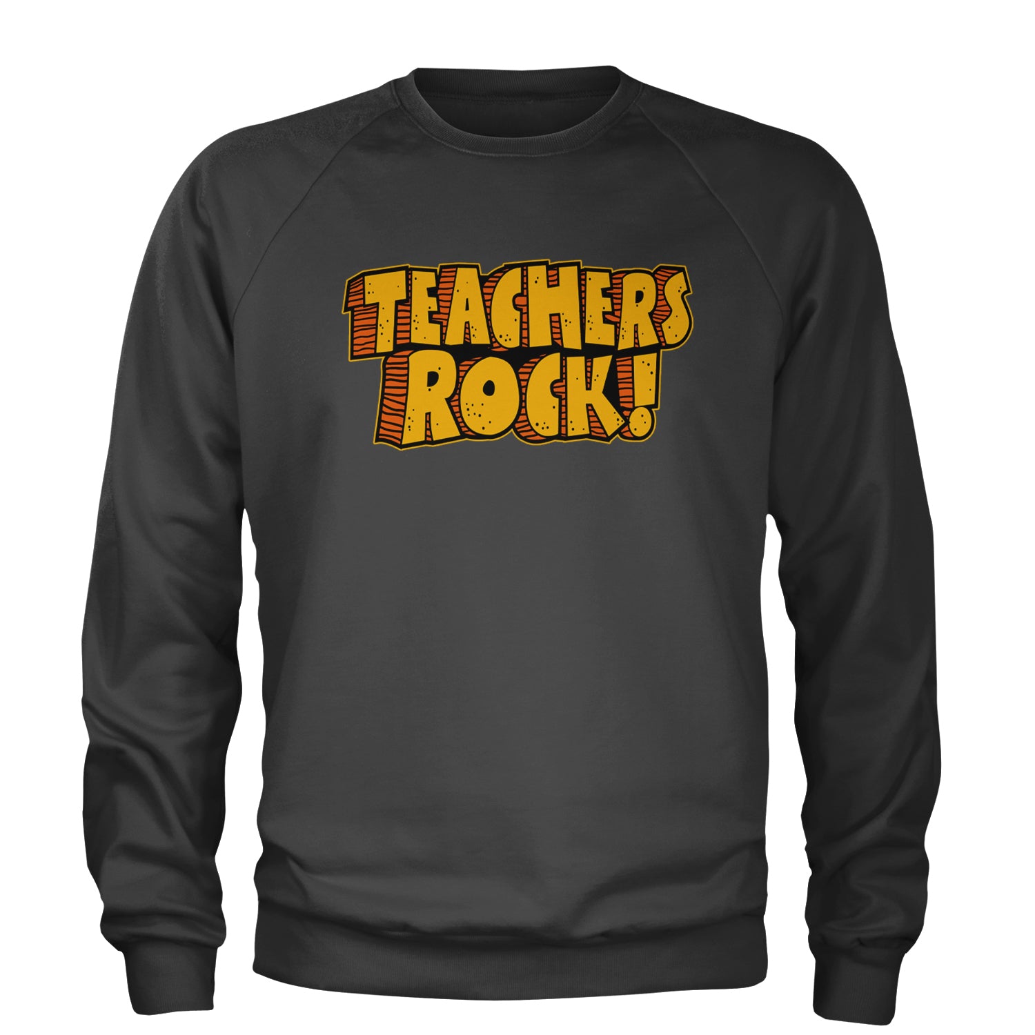 Teachers Rock Retro Adult Crewneck Sweatshirt Charcoal Grey