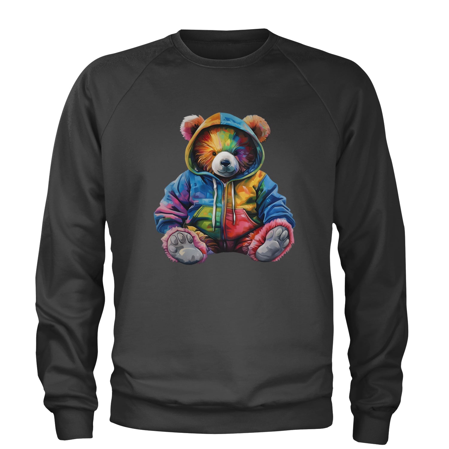 Rainbow Streetwear Urban Graffiti Bear Adult Crewneck Sweatshirt Black