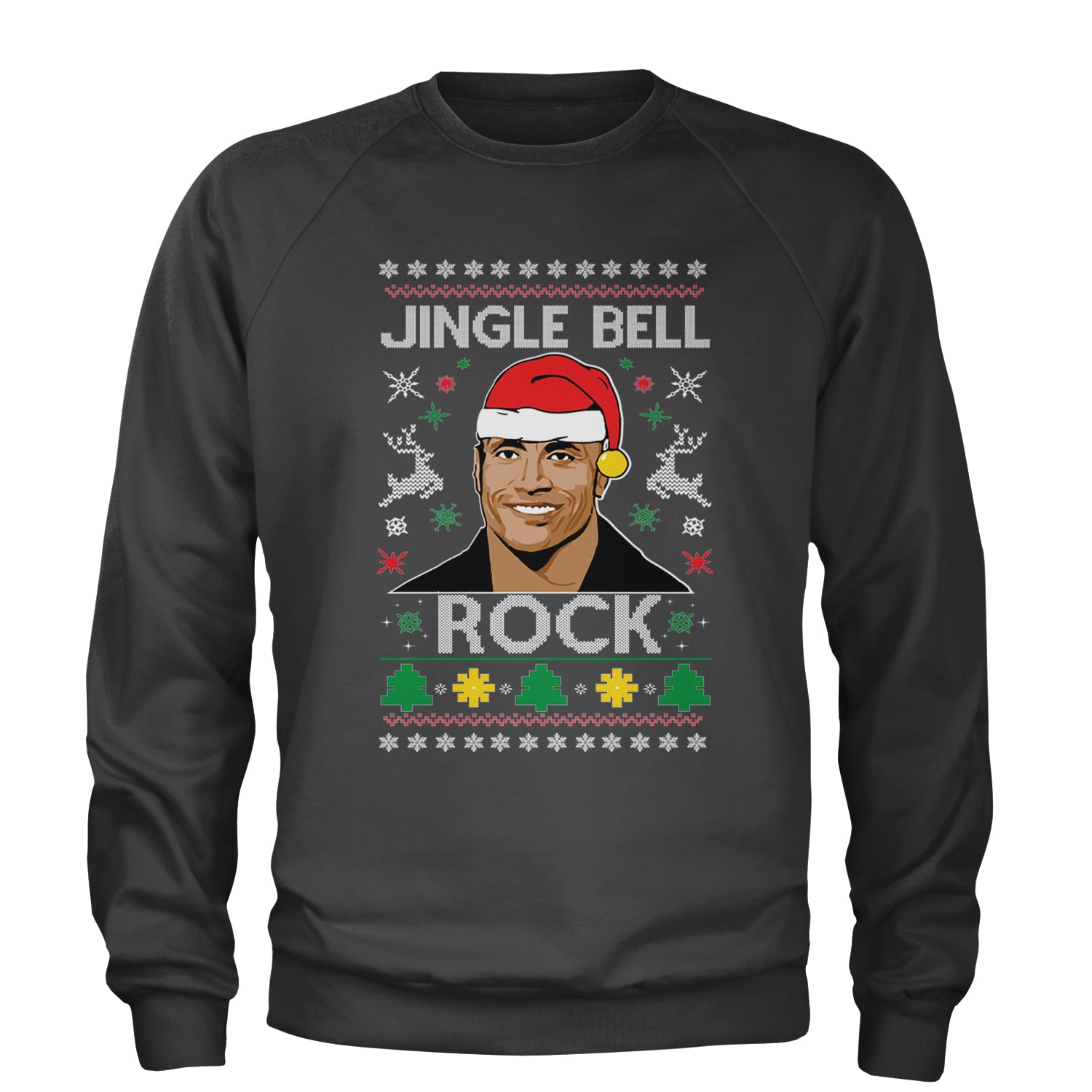 Jingle Bell Rock Ugly Christmas Adult Crewneck Sweatshirt Charcoal Grey