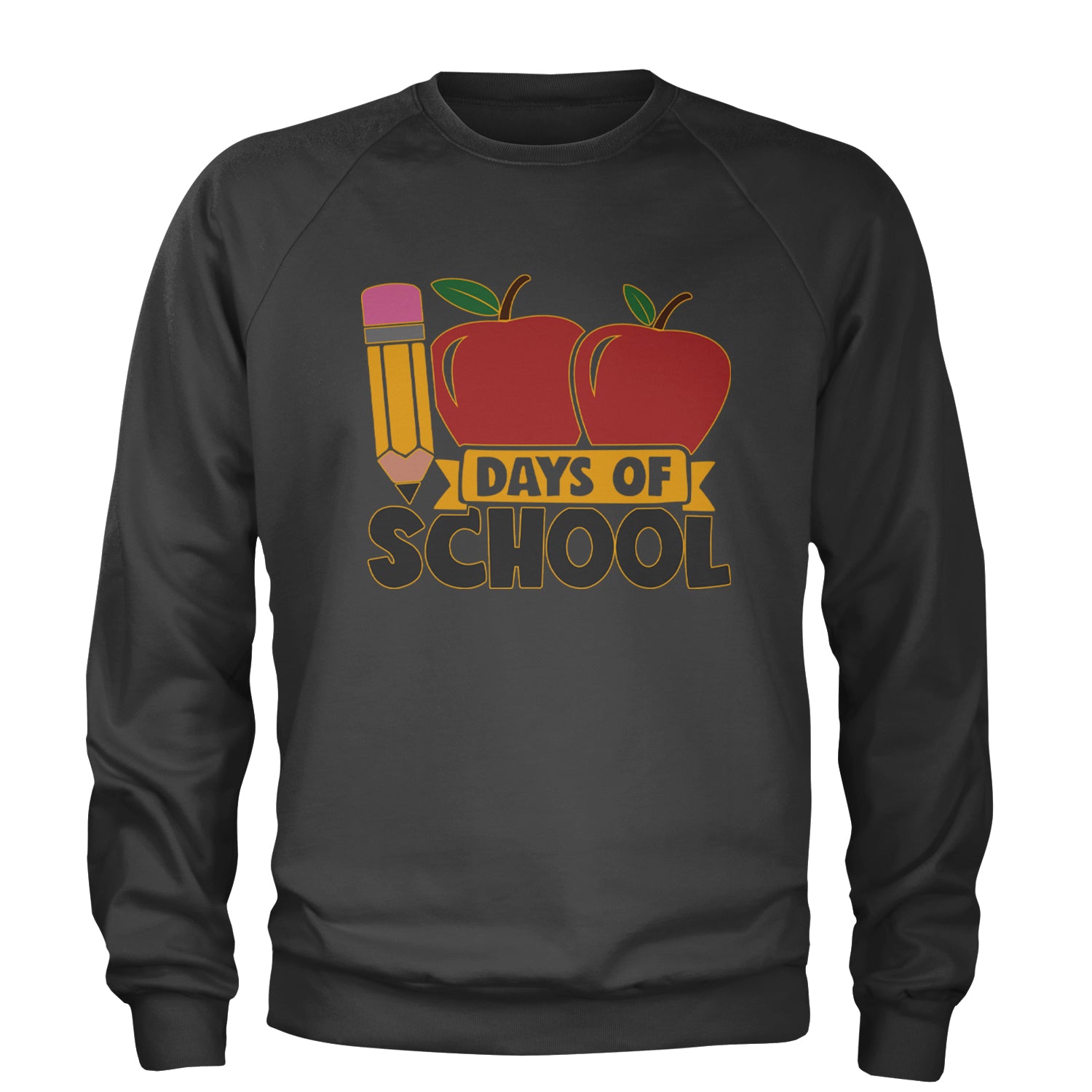 100 Days Of School Apple Pencil Adult Crewneck Sweatshirt Charcoal Grey