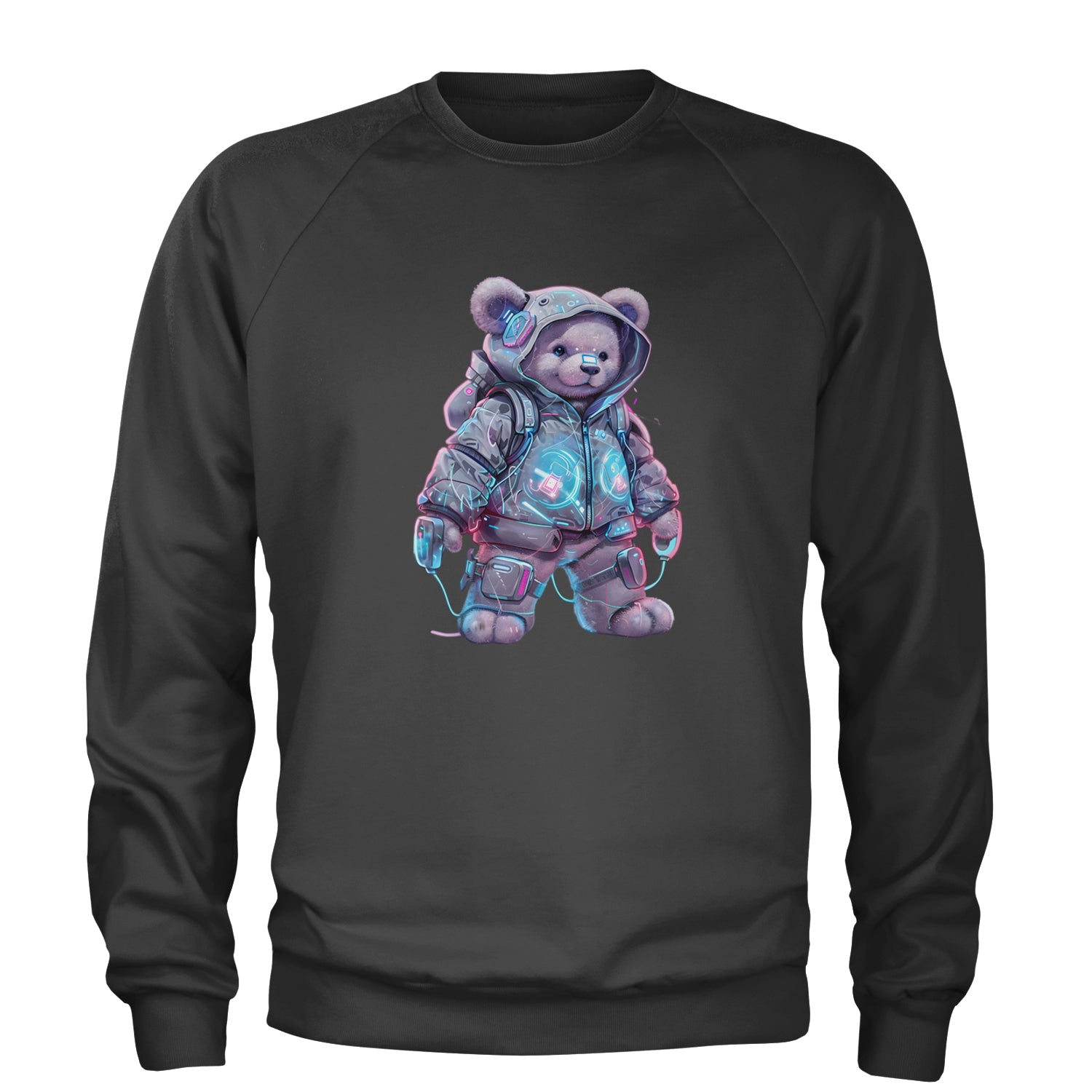 Cyberpunk Adventure Urban Graffiti Bear Adult Crewneck Sweatshirt Black