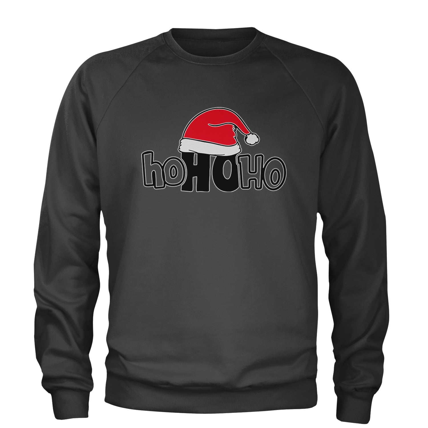 Ho Ho Ho Santa Christmas Hat Adult Crewneck Sweatshirt Charcoal Grey