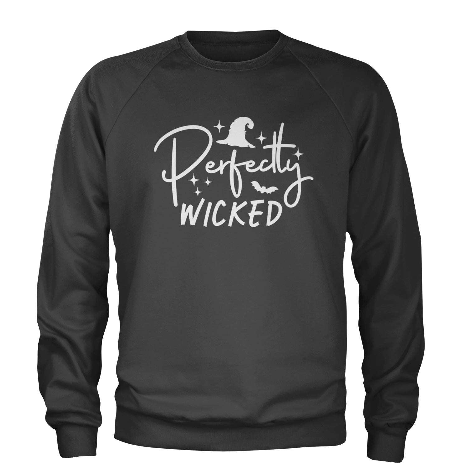 Perfectly Wicked Witchy Halloween Adult Crewneck Sweatshirt Charcoal Grey