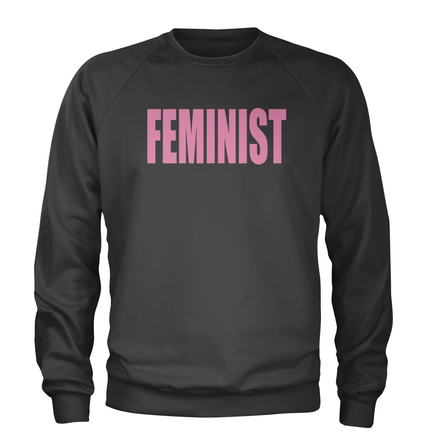 Feminist (Pink Print) Adult Crewneck Sweatshirt Charcoal Grey