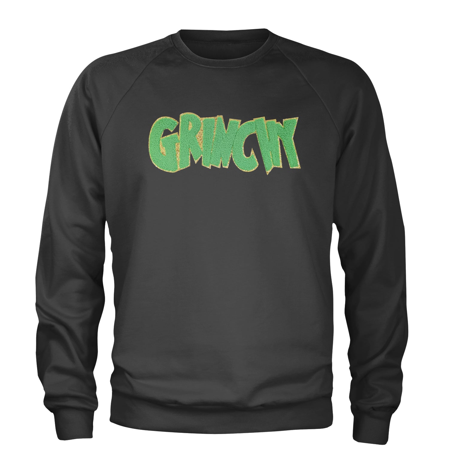 Green Gr-nchy Chenille Patch Adult Crewneck Sweatshirt Black