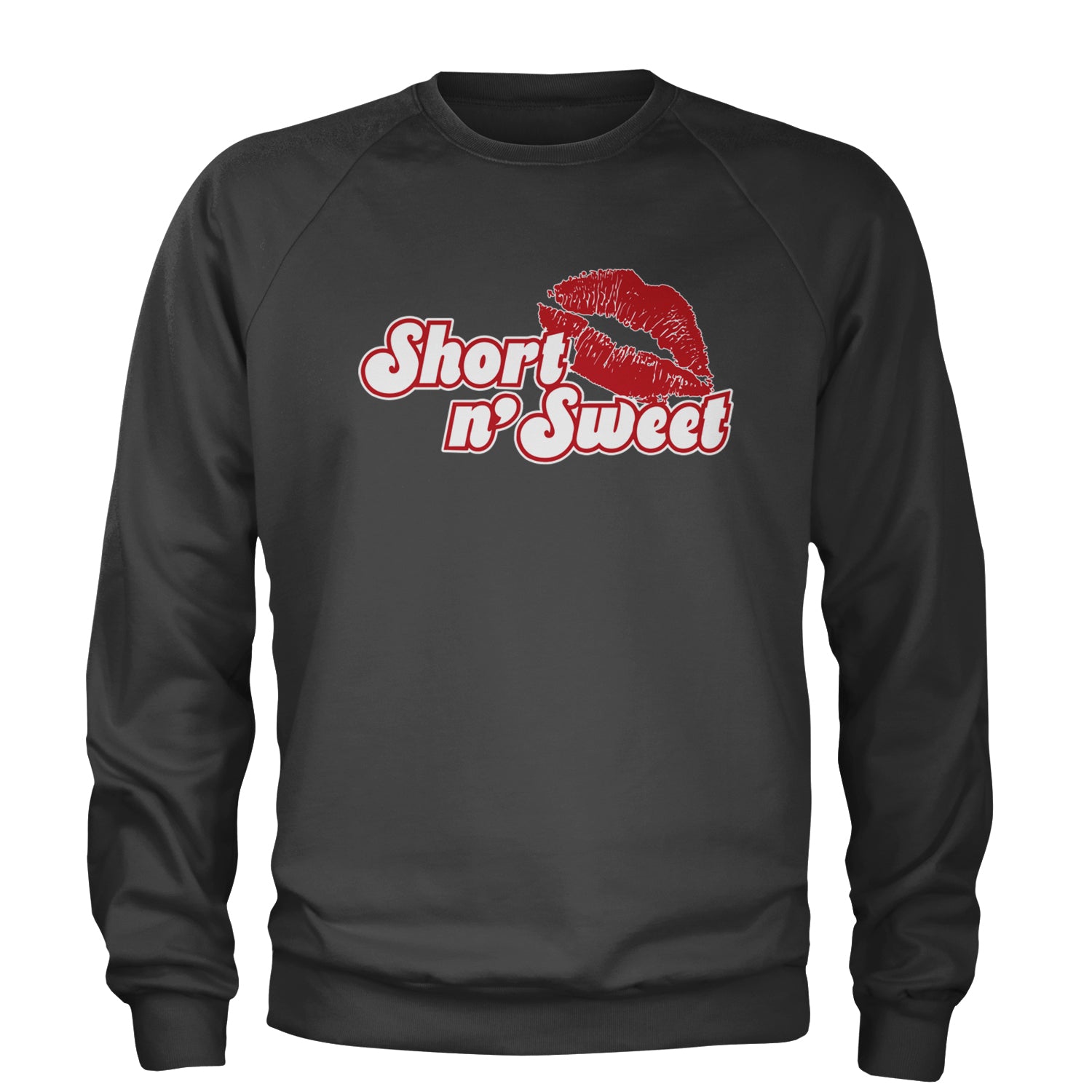 Short N' Sweet Red Lips Adult Crewneck Sweatshirt Charcoal Grey