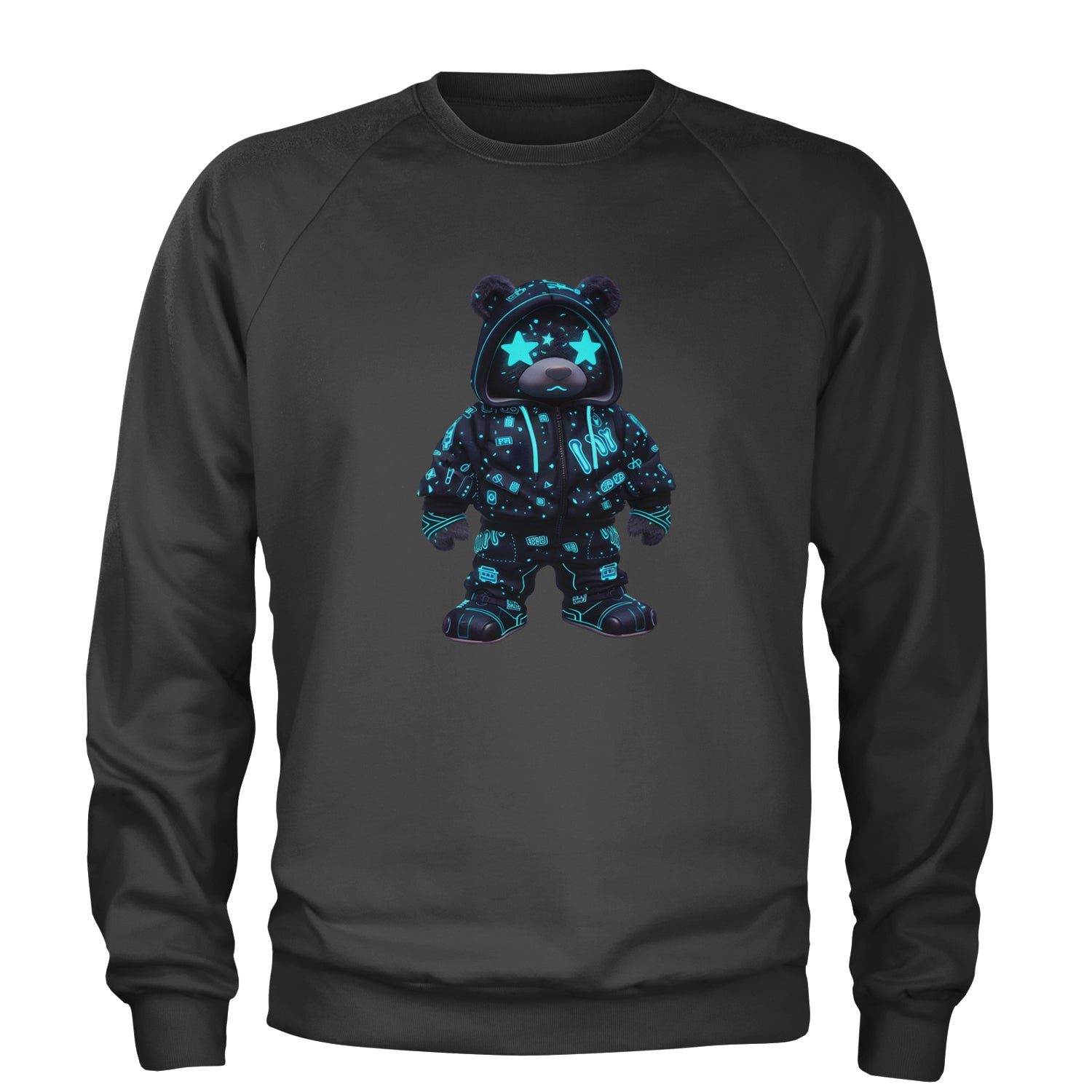 Starry Eyed Vaporwave Urban Graffiti Bear Adult Crewneck Sweatshirt Black