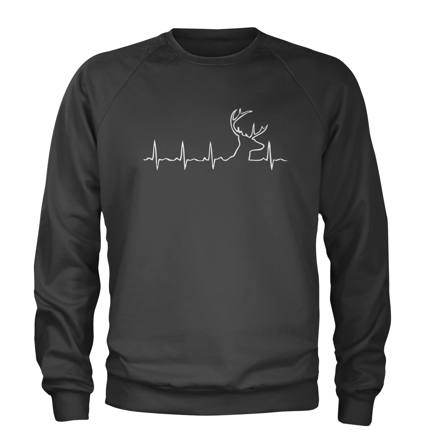 Hunting Heartbeat Deer Hunter Buck Stag Antlers  Adult Crewneck Sweatshirt Charcoal Grey