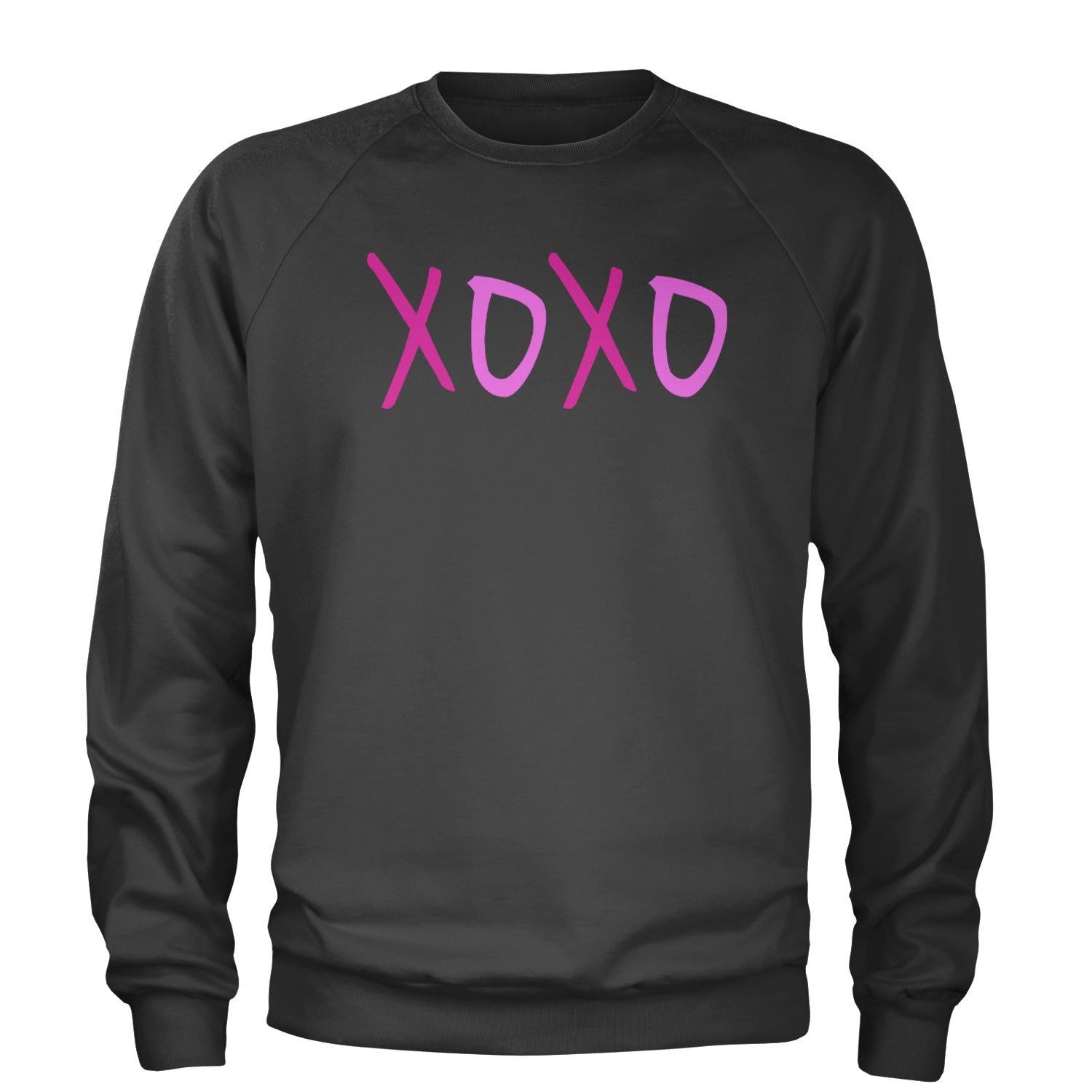 XOXO Pink Print Adult Crewneck Sweatshirt Charcoal Grey