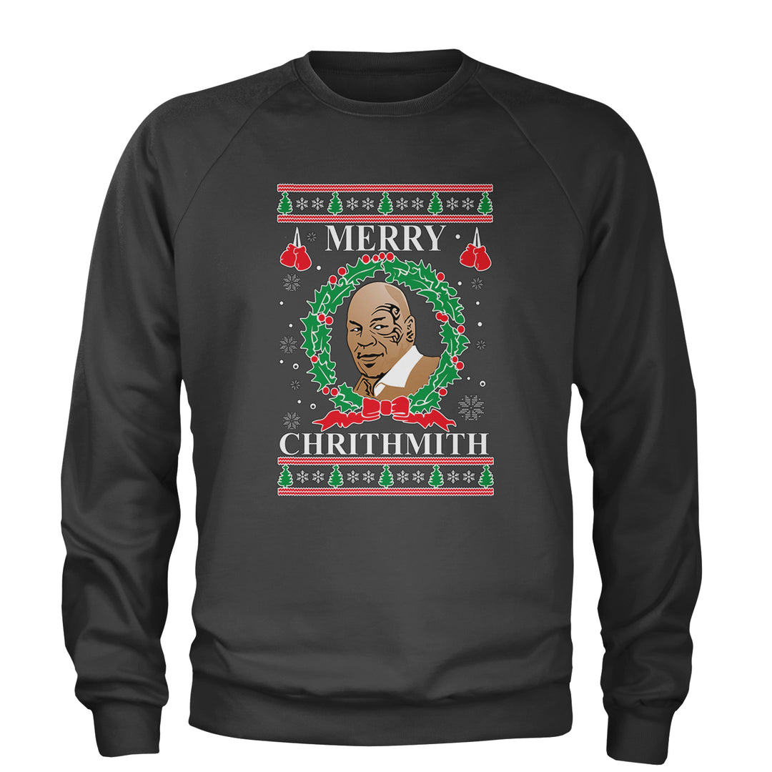 Merry Chrithmith Ugly Christmas Adult Crewneck Sweatshirt Charcoal Grey