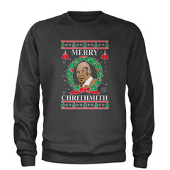 Merry Chrithmith Ugly Christmas Adult Crewneck Sweatshirt Charcoal Grey