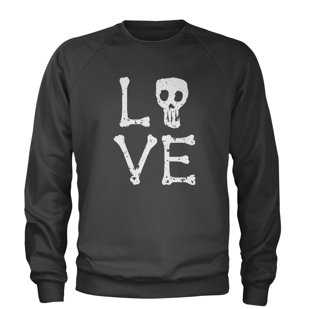 Love Skeleton Bones graphic on Unisex Heavyweight Fleece Crewneck Sweatshirt in Charcoal Grey