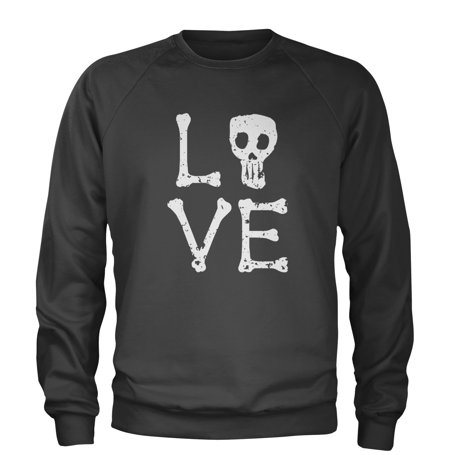 Love Skeleton Bones Adult Crewneck Sweatshirt Charcoal Grey