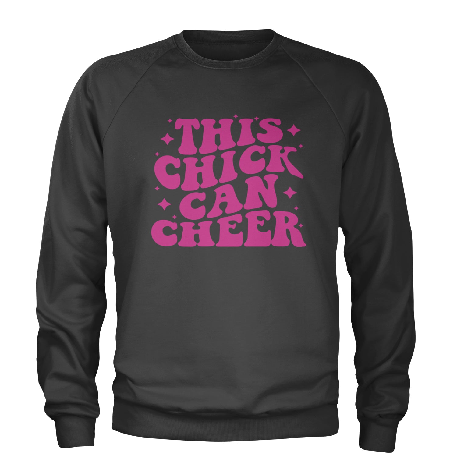 This Chick Can Cheer Adult Crewneck Sweatshirt Charcoal Grey