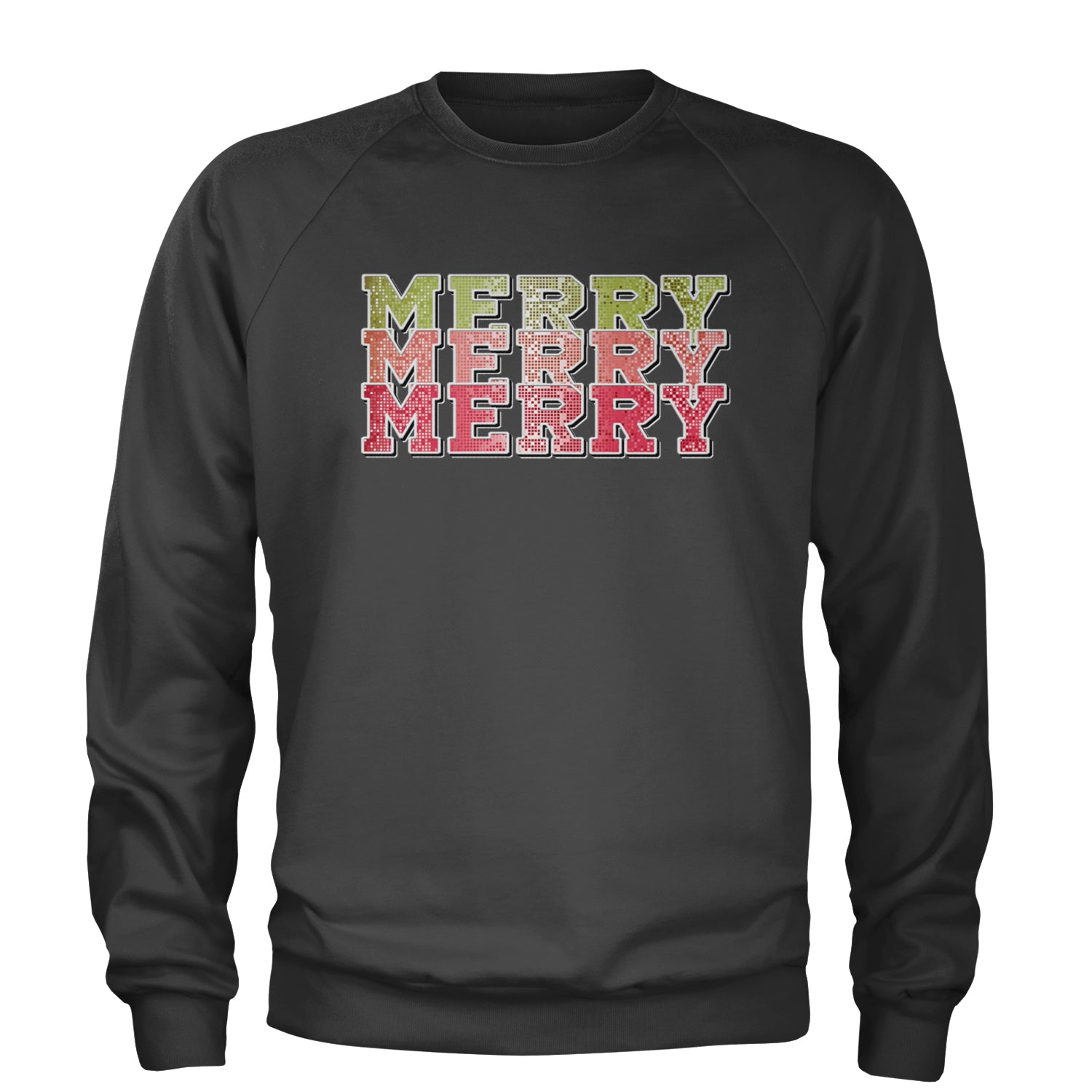 Merry Merry Merry Faux Sequins Adult Crewneck Sweatshirt Charcoal Grey