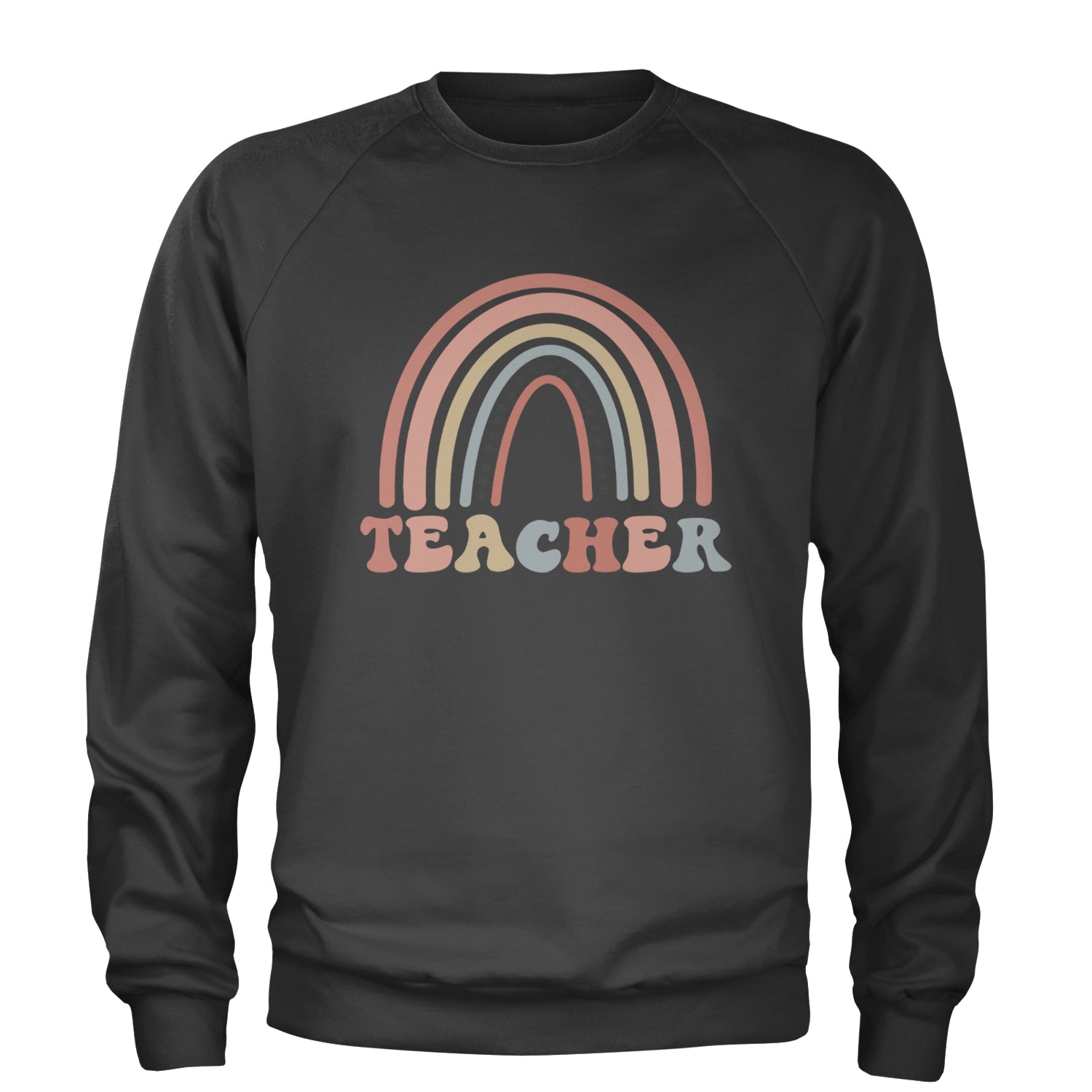 Teacher Pastel Rainbow Adult Crewneck Sweatshirt Charcoal Grey