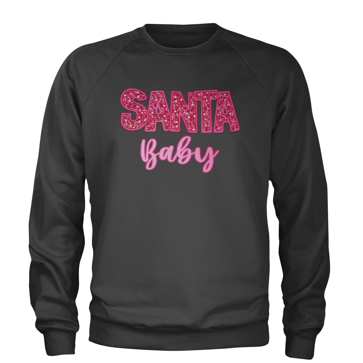 Santa Baby Faux Patch and Sequins Adult Crewneck Sweatshirt Charcoal Grey