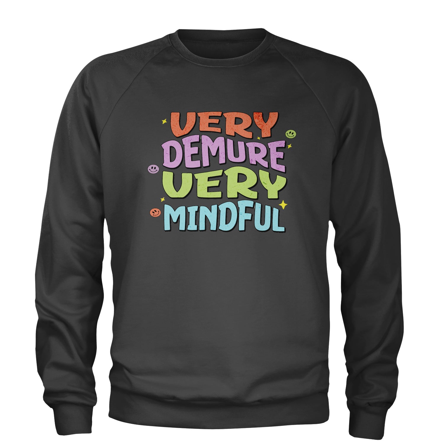 Very Demure, Very Mindful Adult Crewneck Sweatshirt Charcoal Grey