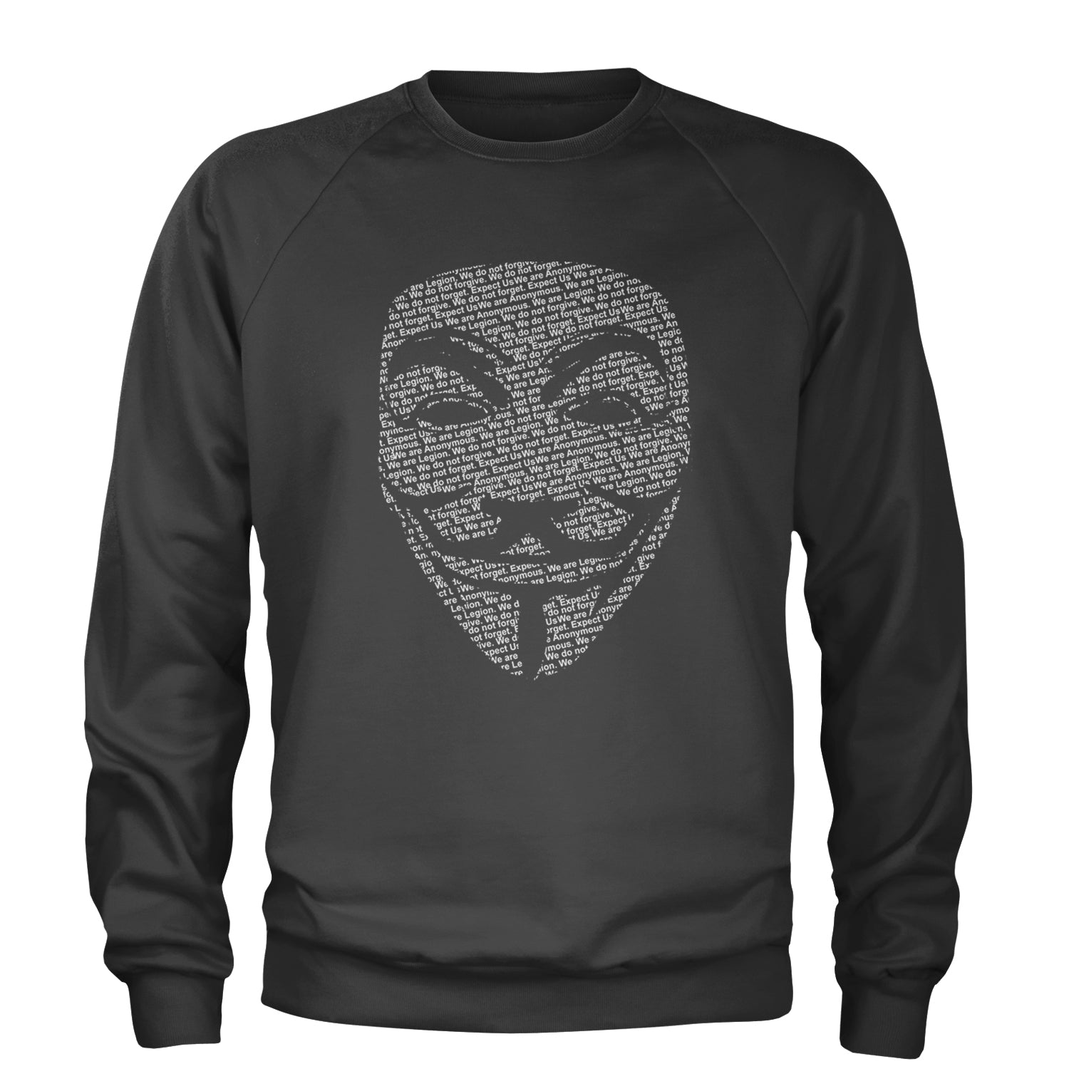 V For Vendetta Anonymous Mask Adult Crewneck Sweatshirt Charcoal Grey