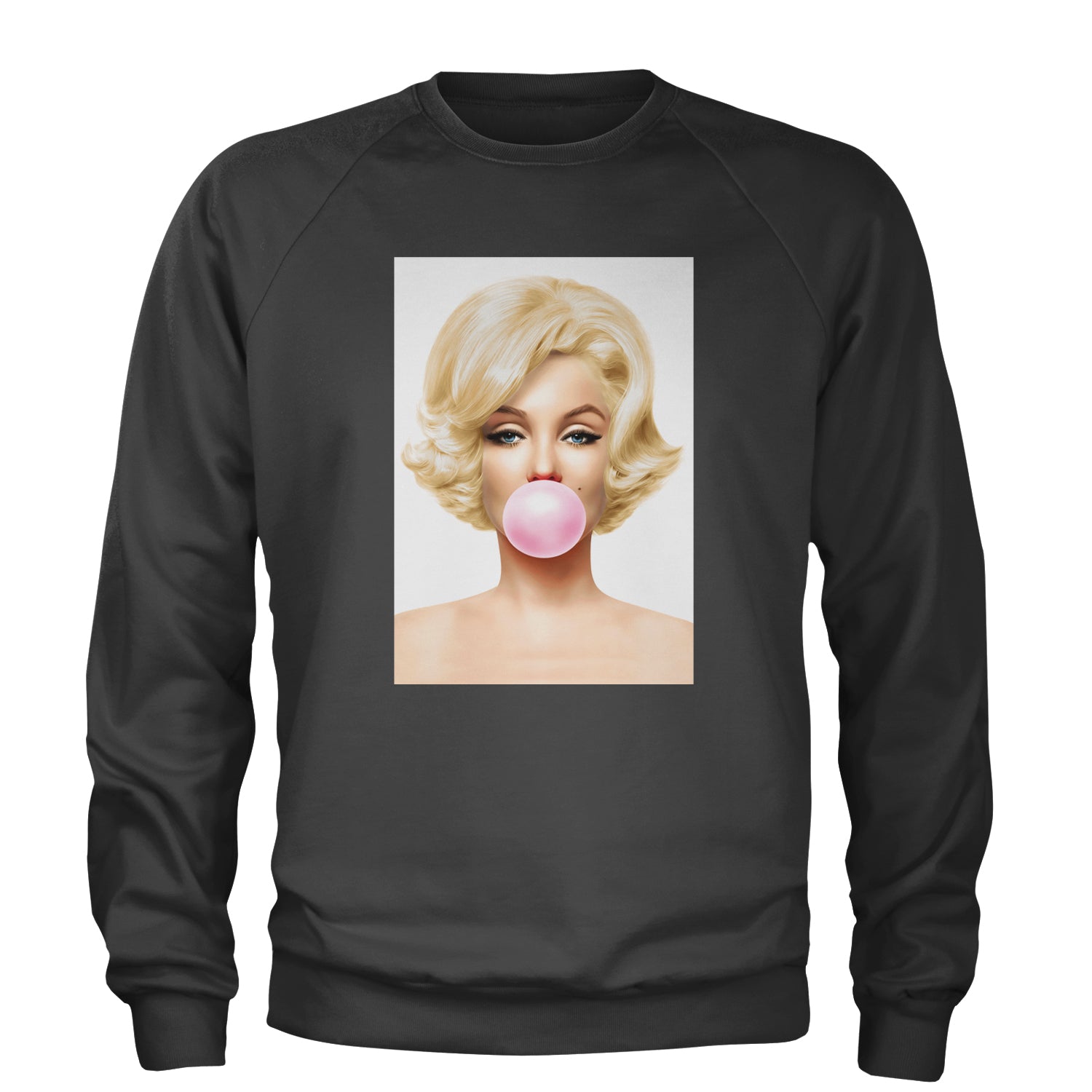 Ms. Monroe Pink Bubble Gum American Icon Adult Crewneck Sweatshirt Charcoal Grey