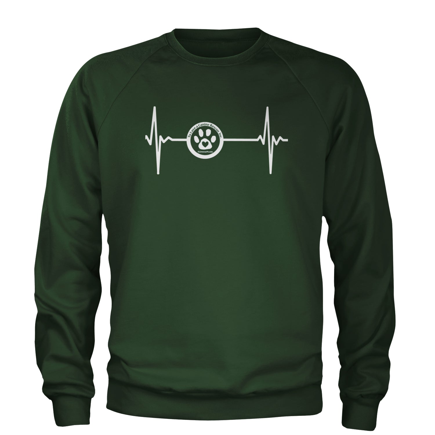 TLC Rescue Heartbeat Adult Crewneck Sweatshirt Forest Green