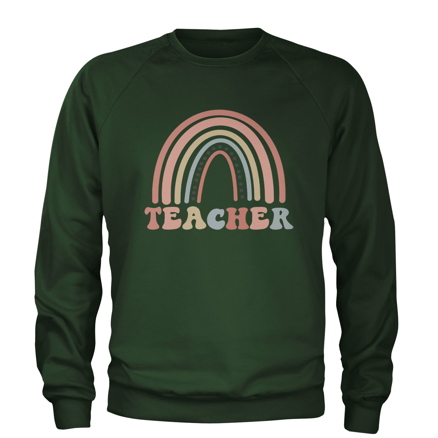 Teacher Pastel Rainbow Adult Crewneck Sweatshirt Forest Green