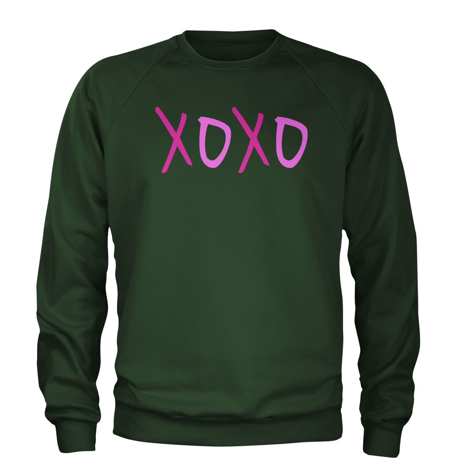 XOXO Pink Print Adult Crewneck Sweatshirt Forest Green