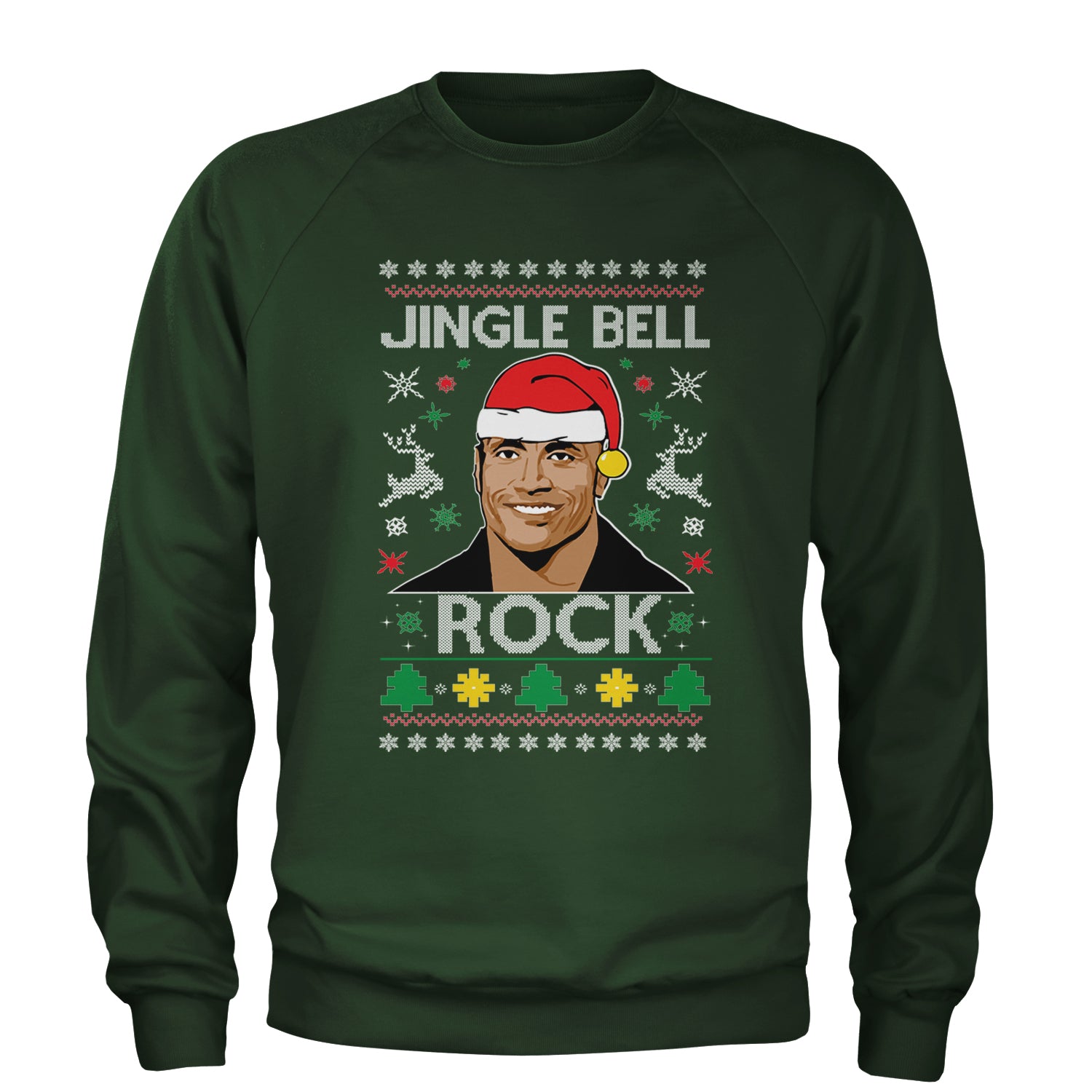 Jingle Bell Rock Ugly Christmas Adult Crewneck Sweatshirt Forest Green