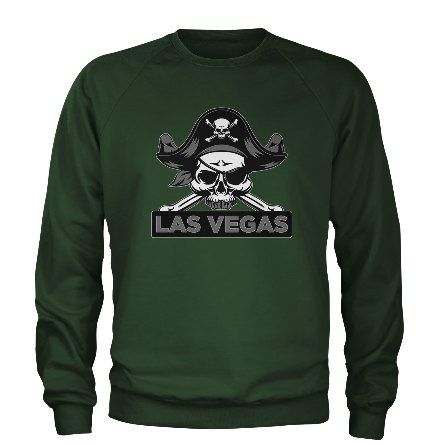 Raider Skull Straight Outta Las Vegas Adult Crewneck Sweatshirt Forest Green