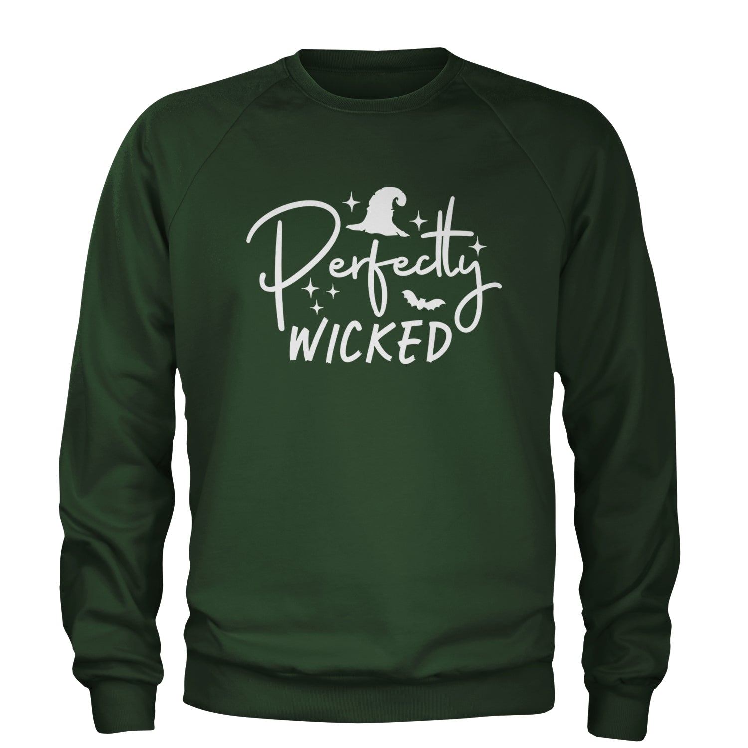 Perfectly Wicked Witchy Halloween Adult Crewneck Sweatshirt Forest Green