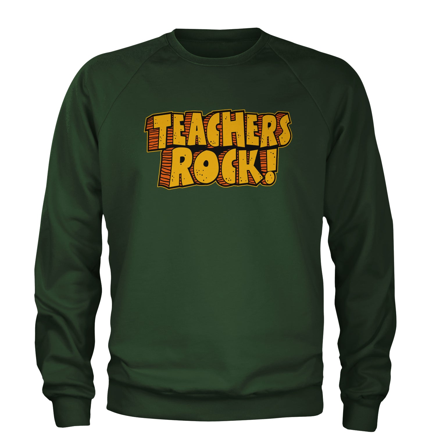 Teachers Rock Retro Adult Crewneck Sweatshirt Forest Green