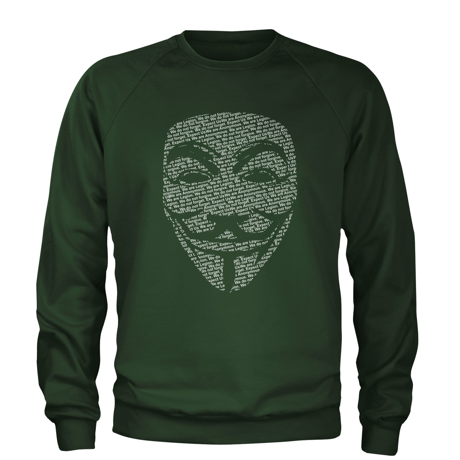 V For Vendetta Anonymous Mask Adult Crewneck Sweatshirt Forest Green