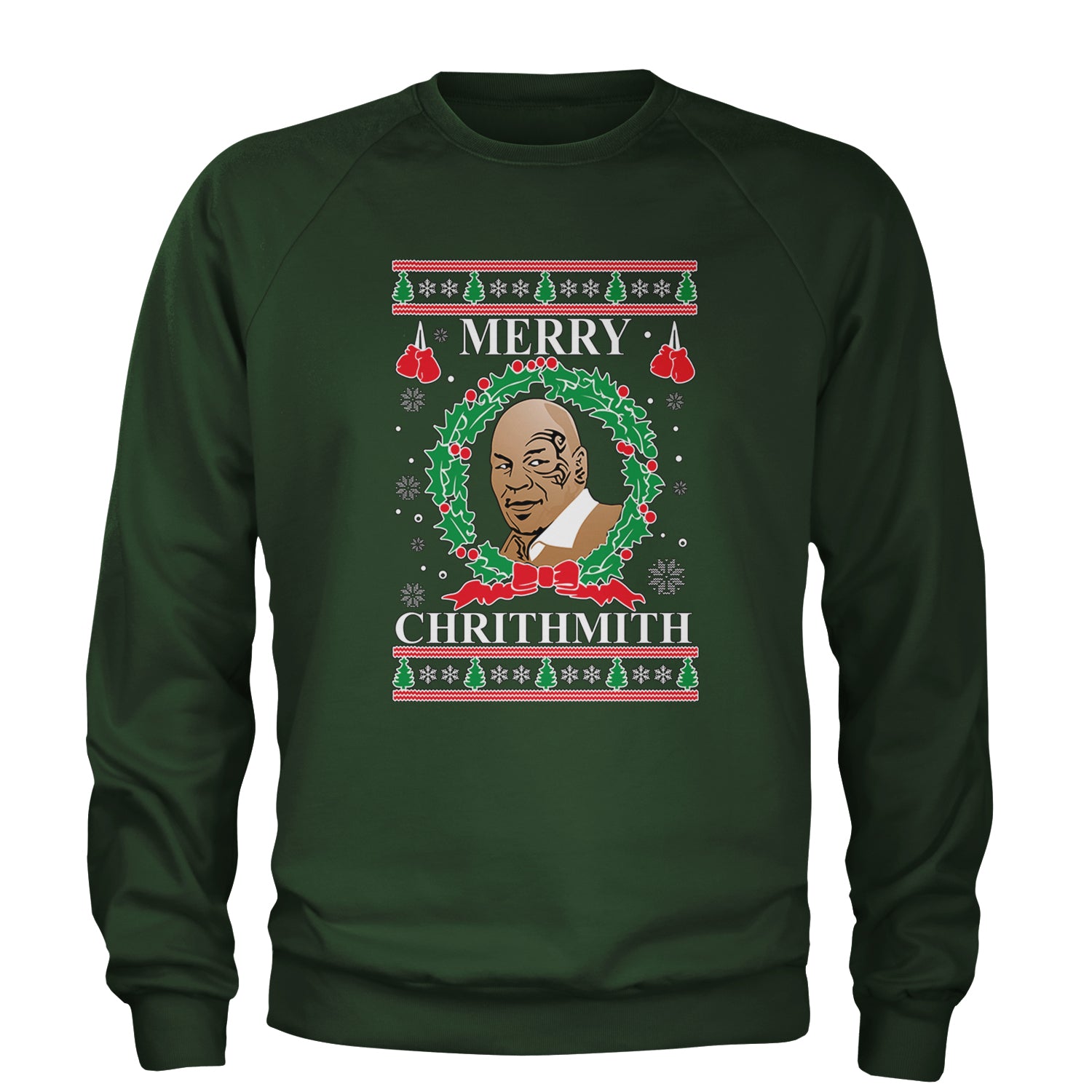 Merry Chrithmith Ugly Christmas Adult Crewneck Sweatshirt Forest Green