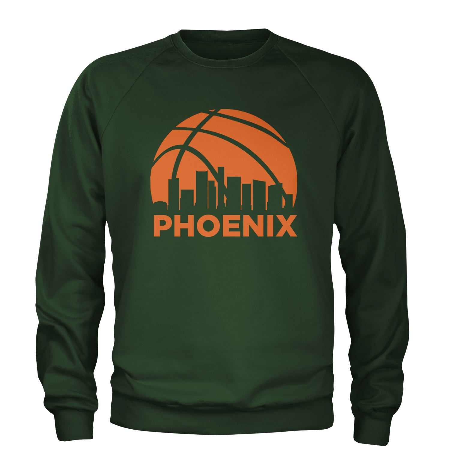 Phoenix Basketball Sunset City Skyline Adult Crewneck Sweatshirt Forest Green