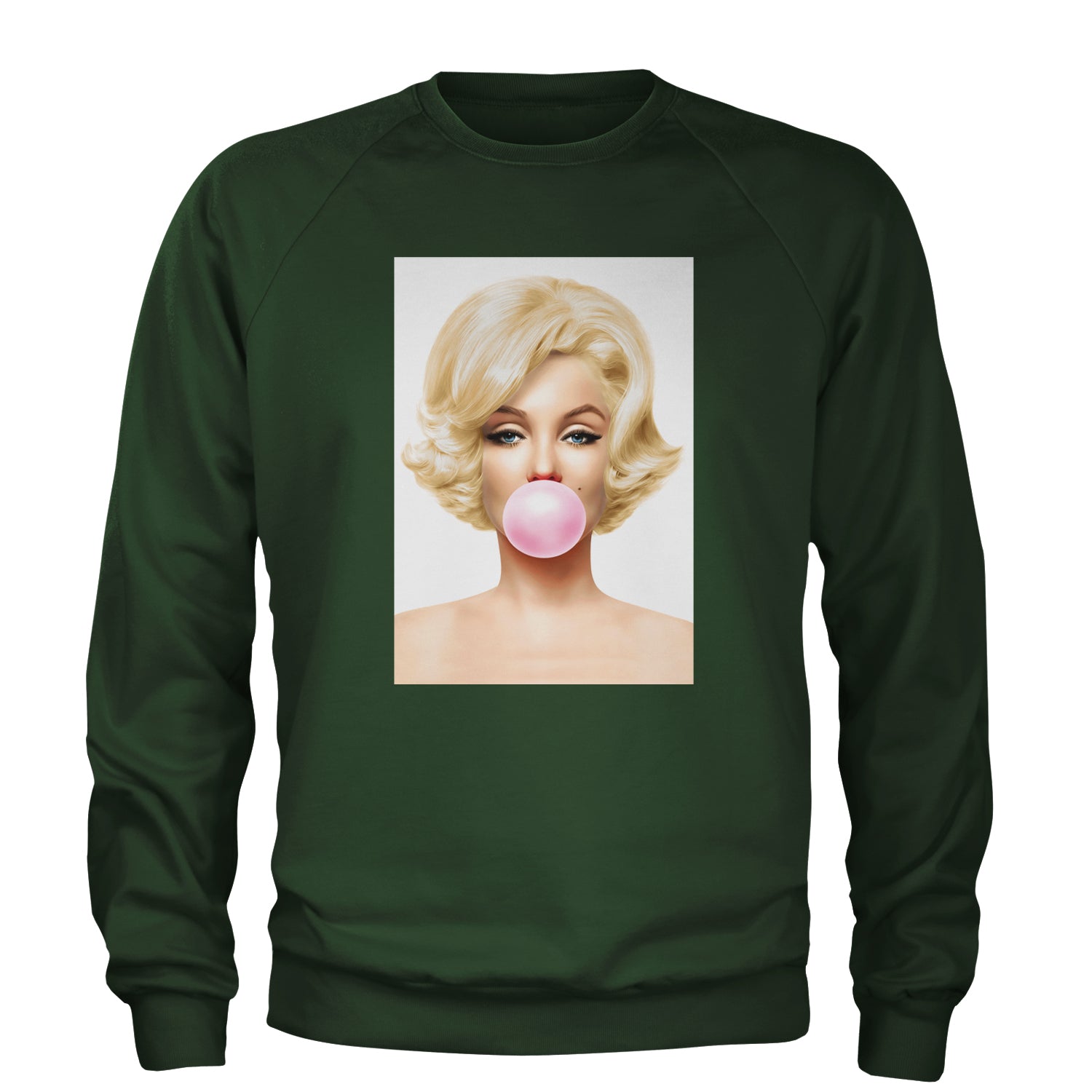 Ms. Monroe Pink Bubble Gum American Icon Adult Crewneck Sweatshirt Forest Green