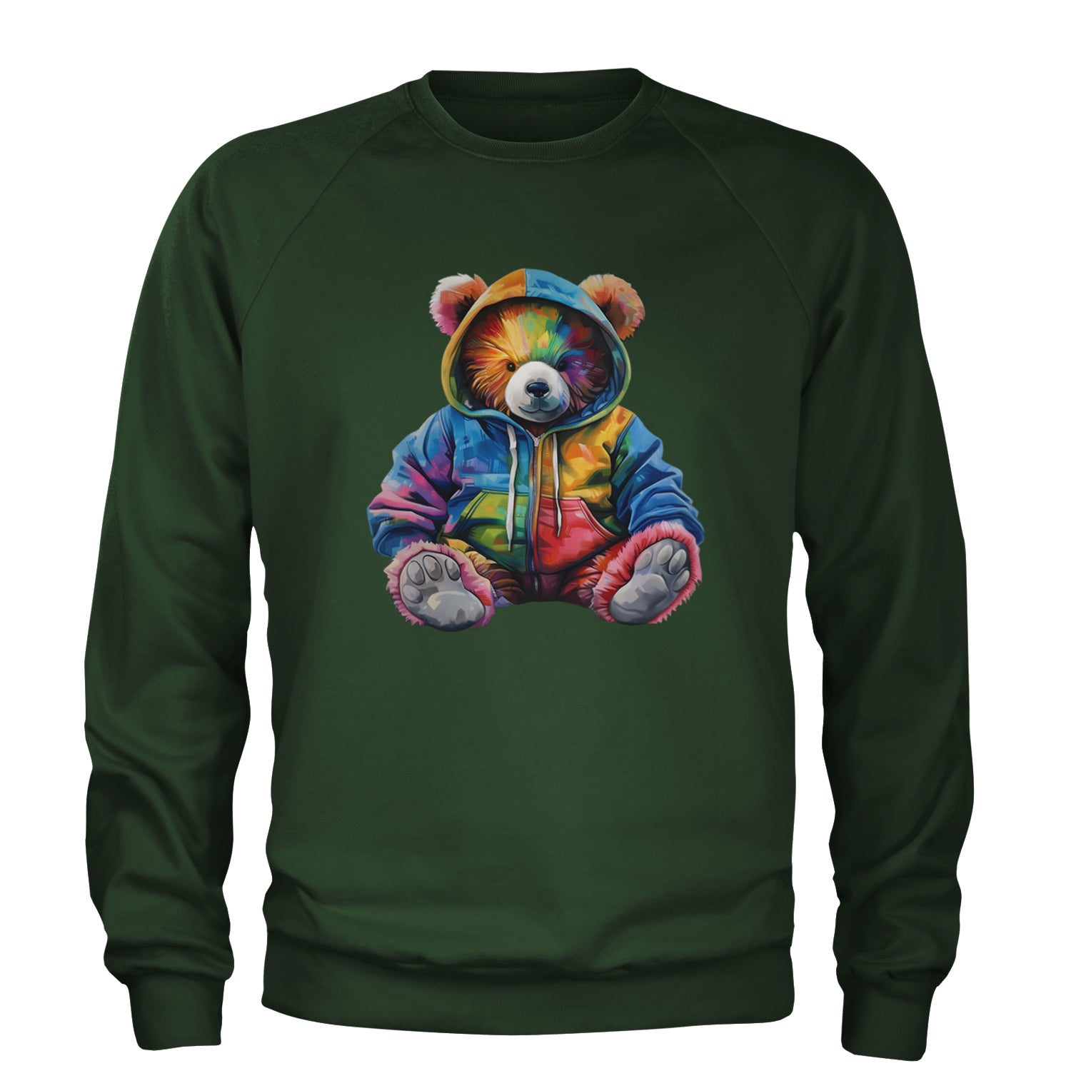 Rainbow Streetwear Urban Graffiti Bear Adult Crewneck Sweatshirt Forest Green